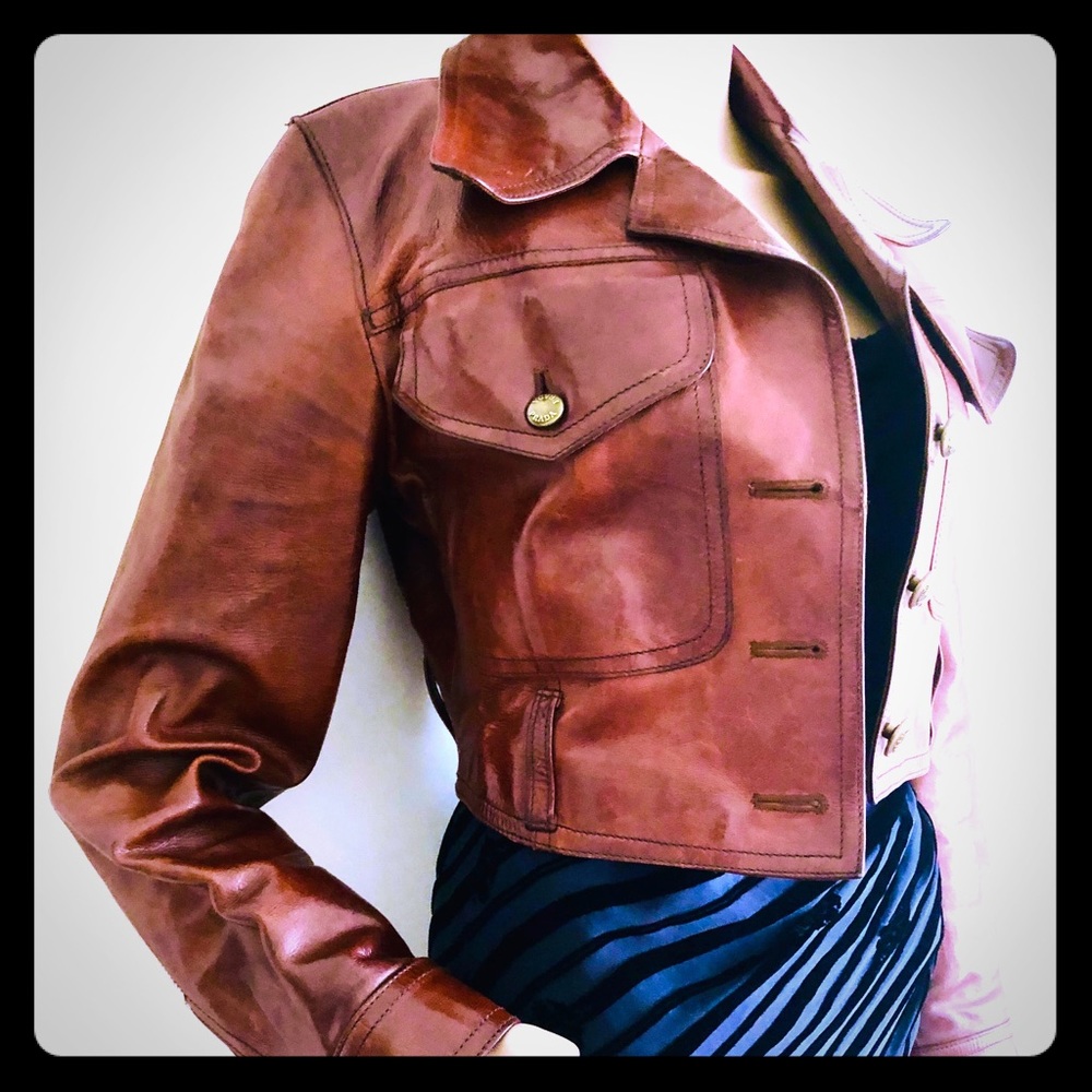 Vintage Prada Cropped Leather Fancy Bikers Jacket